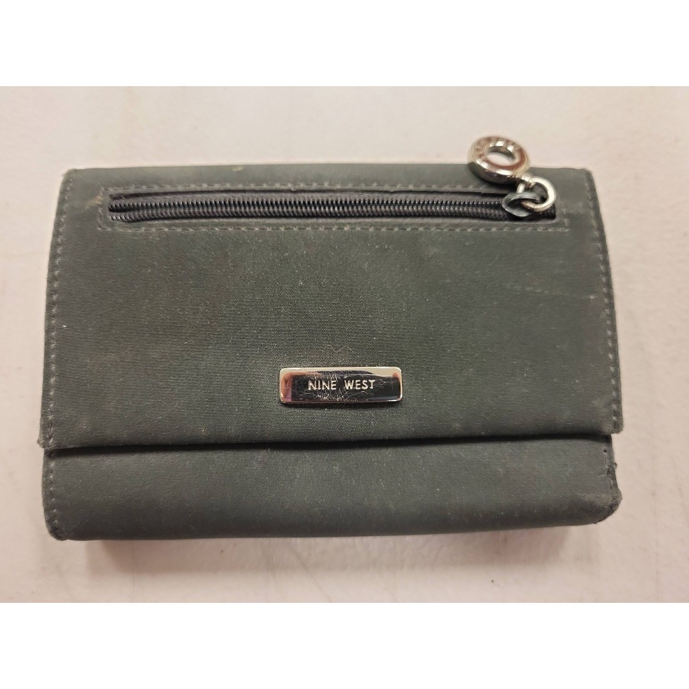 Nine West Wallet Trifold Olive Green Fabric Zip Pocket‎ Card Slots Women's
